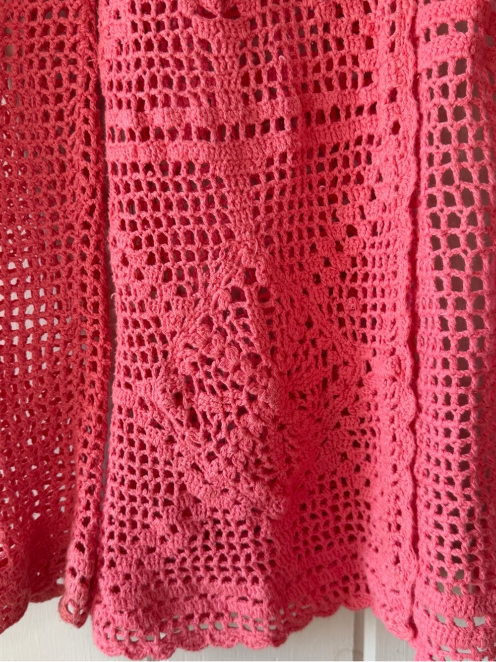 Vintage Carolyn Taylor Coral Pink Crochet Cover-Up Cardigan, Tie Front, Size M - Picture 3 of 9